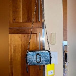 Marc Jacobs Croc-Embossed Snapshot Camera Bag w/ 2 Straps 🩵 NWT | Retail $425